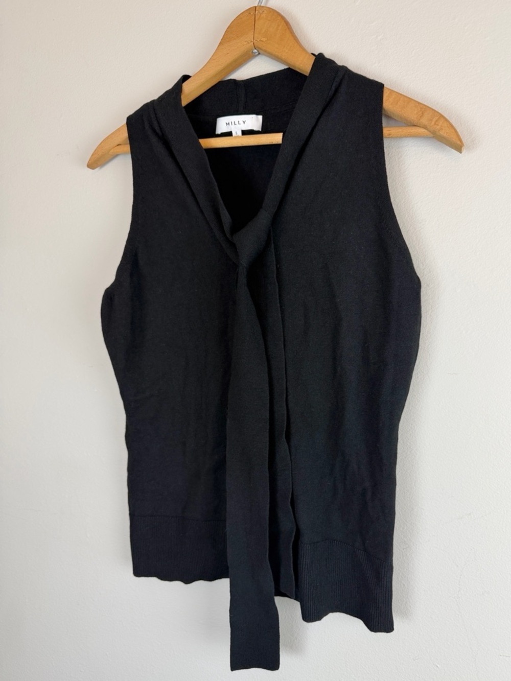 Milly Black Sleeveless Tie Neck Blouse Size Small Elegant Minimalist Top